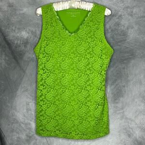 Susan Graver Tank Top W Med Lime Green Floral Lined Office Staple Comfy Travel
